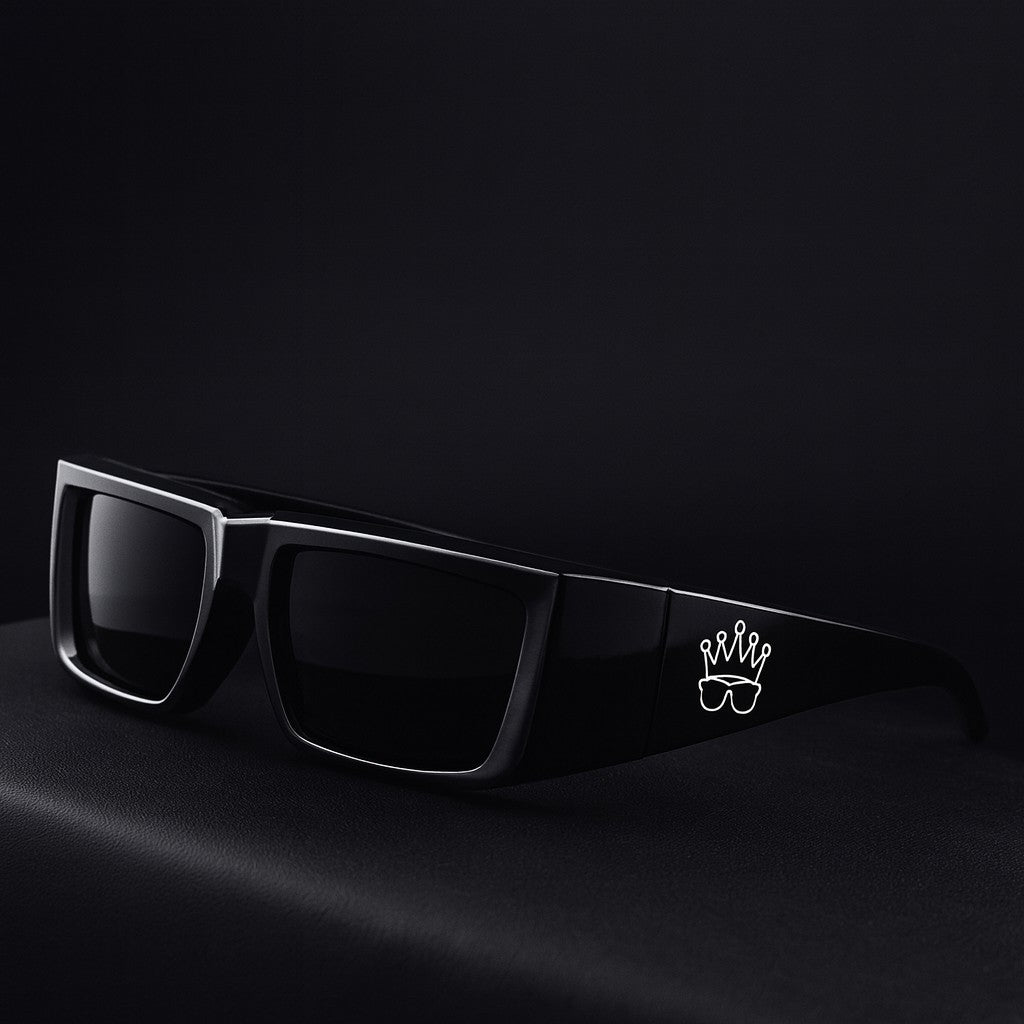 Gafas La Nota negras, detalle del logo en la patilla